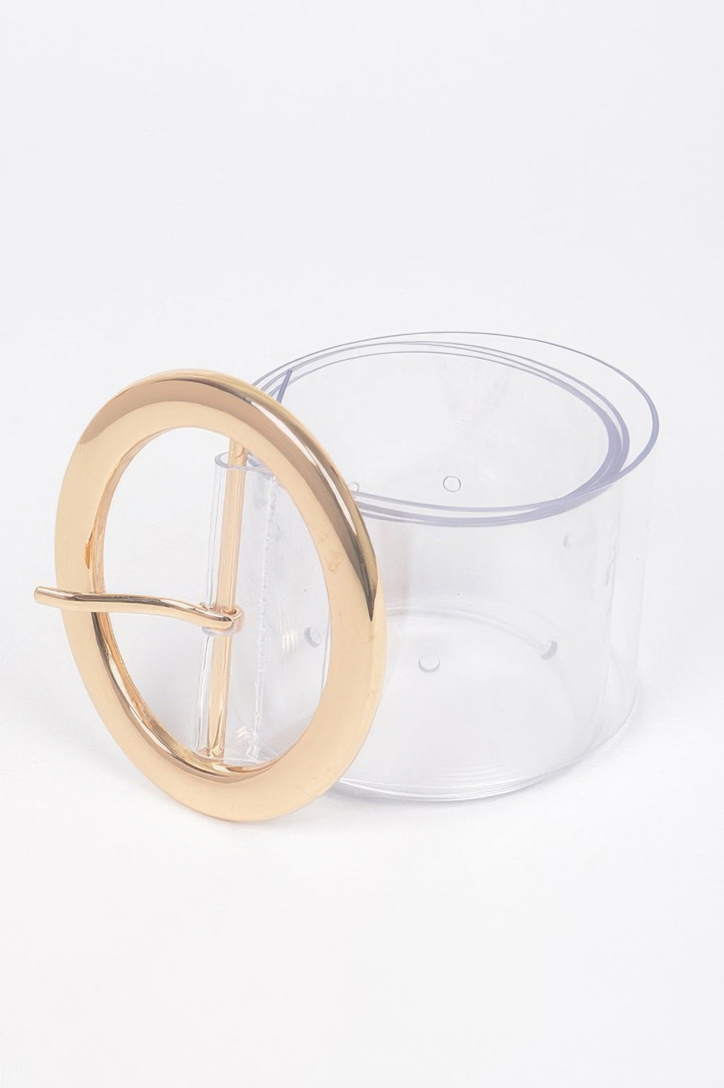 Clear belt with gold-tone round buckle clasp detail