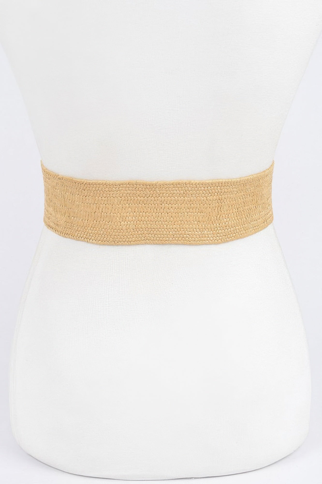 Khaki stretch waist belt band, smooth textured weave without buckle shown