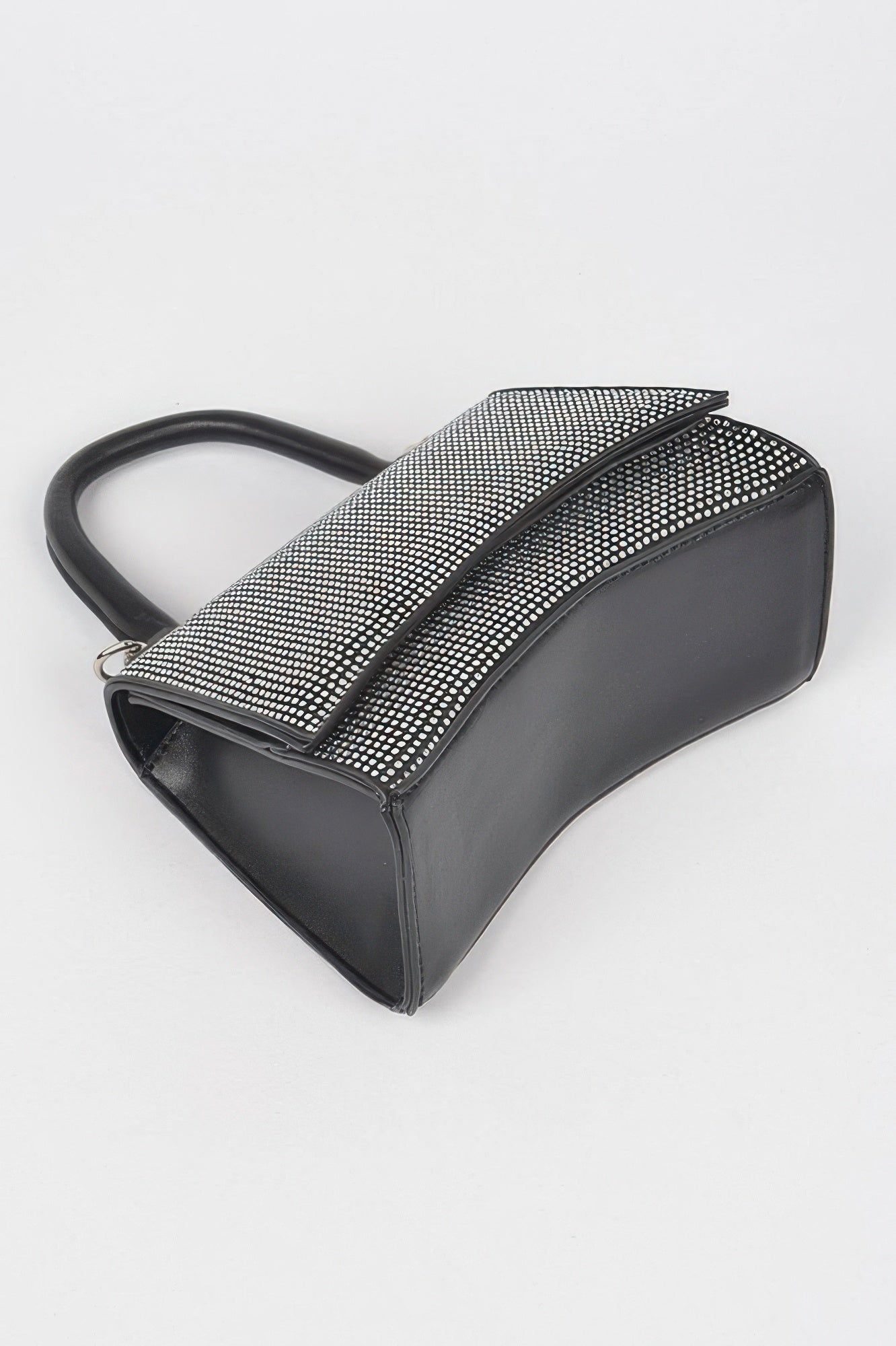 Rhinestone top-handle bag black with clear-tone rhinestone strap and top crossbody handle