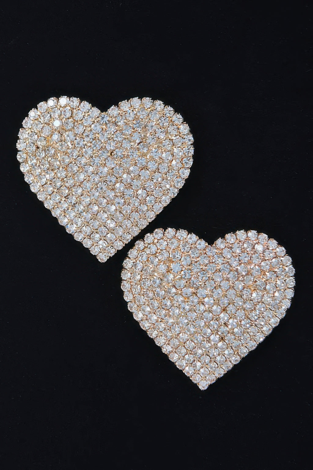 Rhinestone heart stud earrings—two sparkling heart studs, silver tone