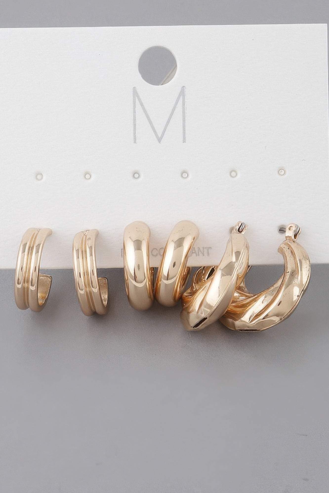 Gold multi-bulky hoop earrings set, mixed sizes with rounded chunky hoops