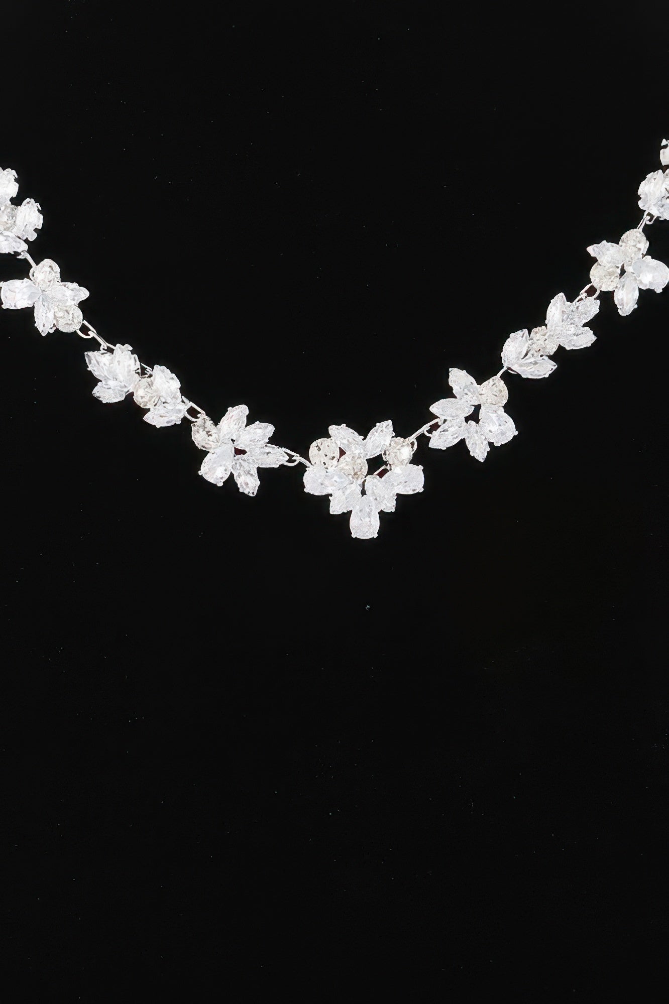 Crystal flower charm necklace—silver-tone clear crystal flowers in a row