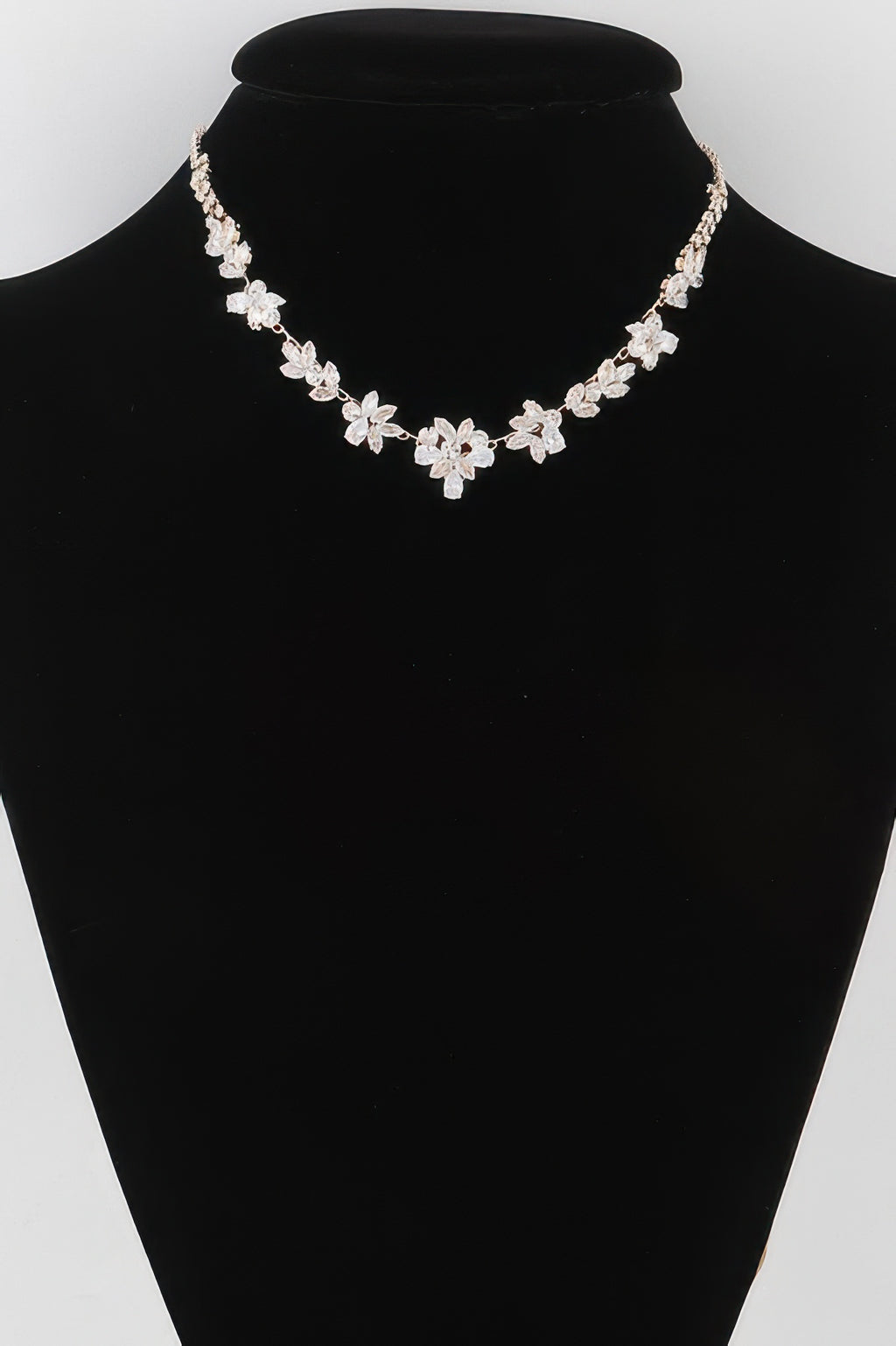 Crystal flower charm necklace, silver-tone with clear crystal flower drops