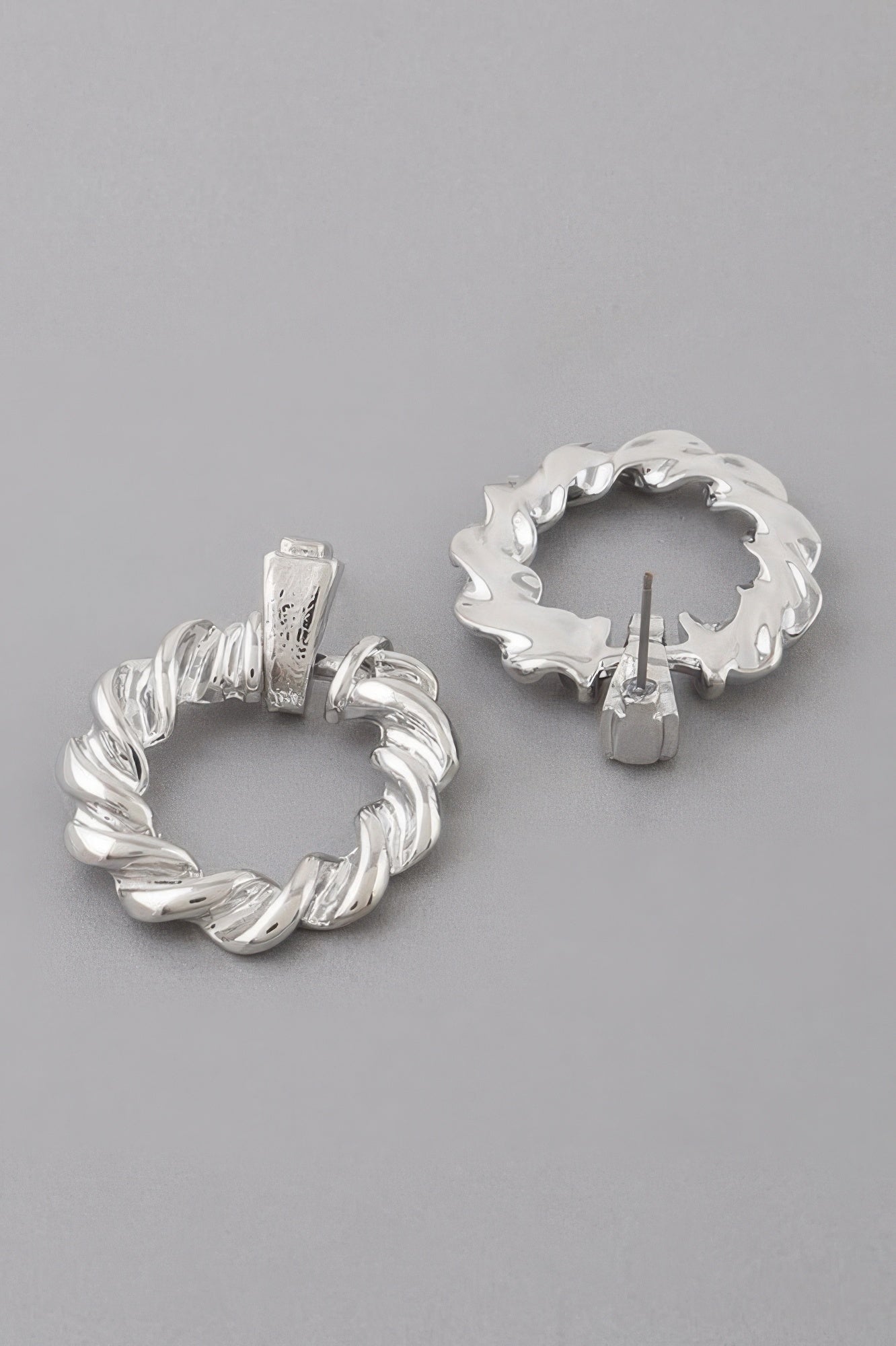 Twisted rope disk earrings, silver hoop pair with stud backs