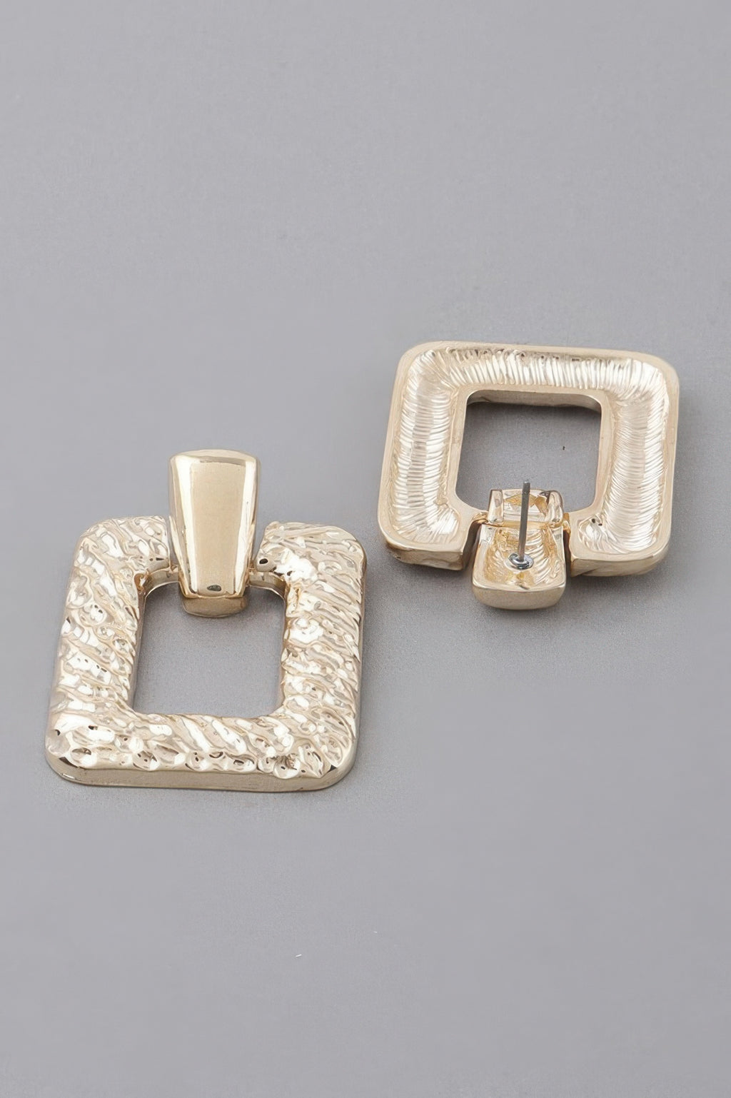 Gold-tone hammered frame cut earrings, square frame with central cutout