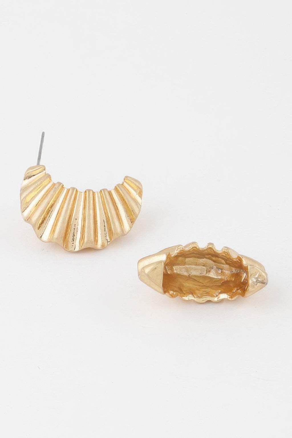 Crinkle Crescent Stud Earrings in gold: curved ribbed crescent studs, post back