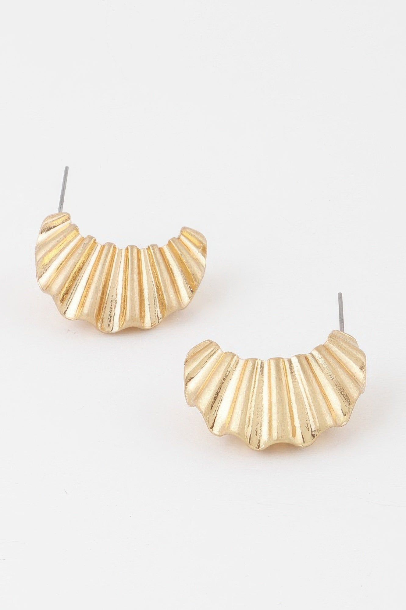 Crinkle Crescent Stud Earrings: pair of gold crinkle crescent studs with posts