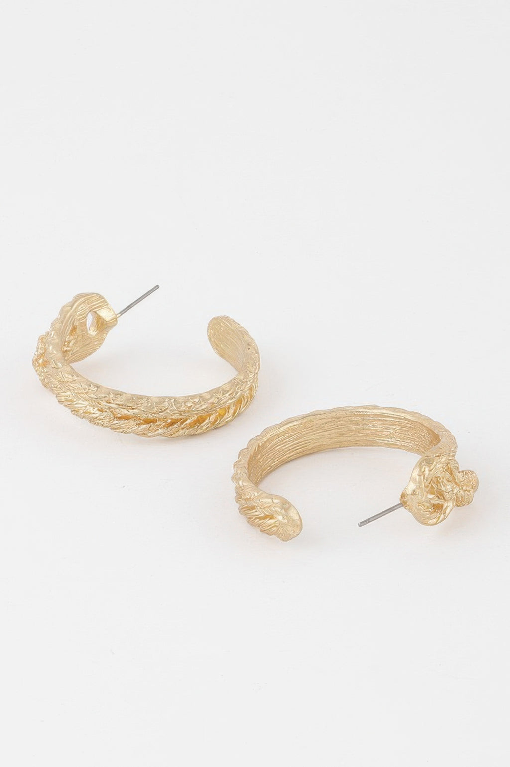 Gold braided snake hoop earrings, rounded hoop with snake head detail