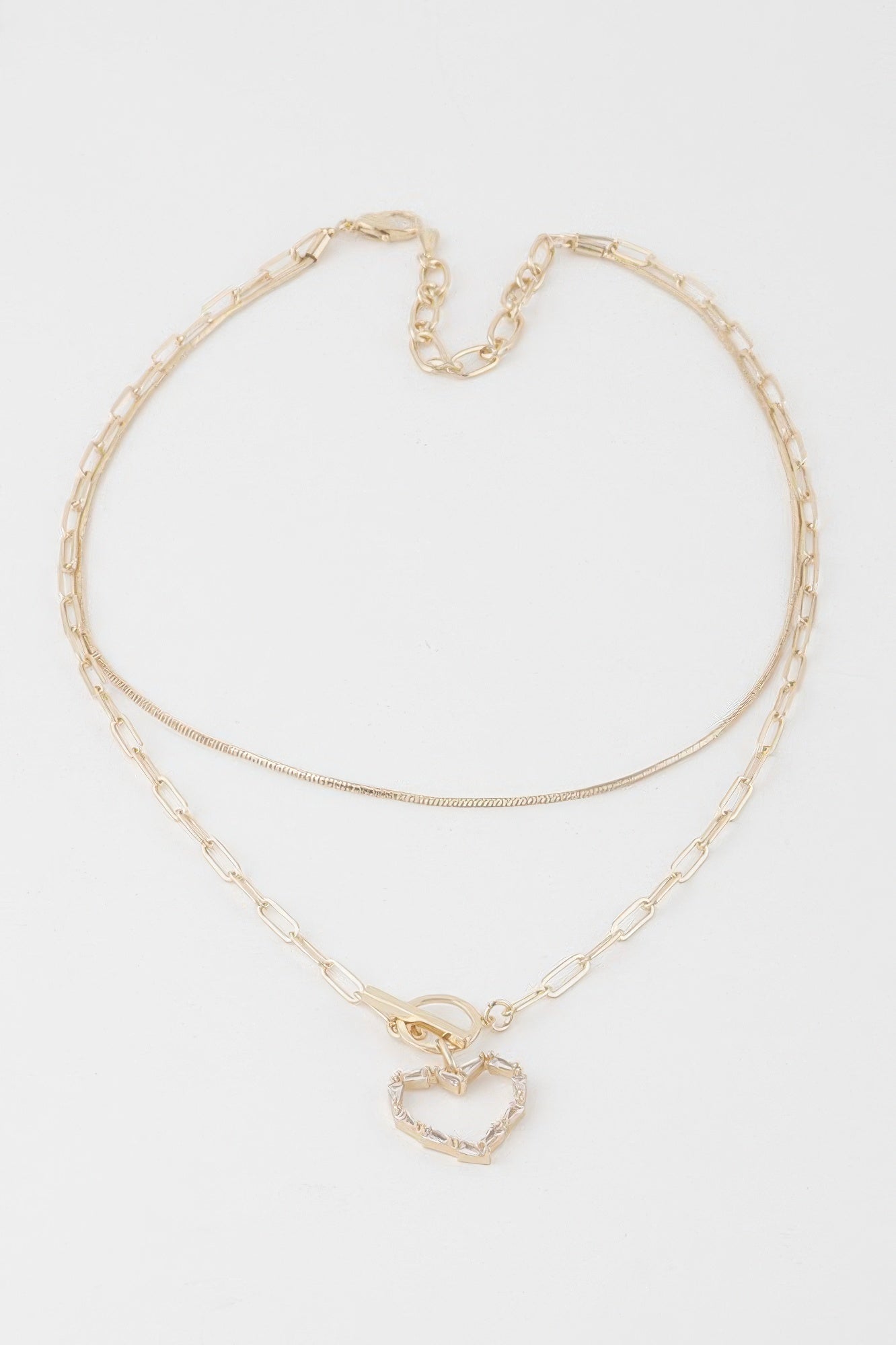 Double heart toggle chain necklace, gold clear