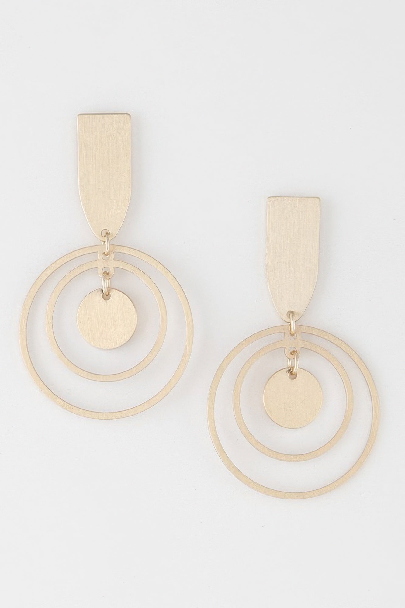 Triple Round Drop Earrings, gold-tone: oval top, two stacked rings, round drop