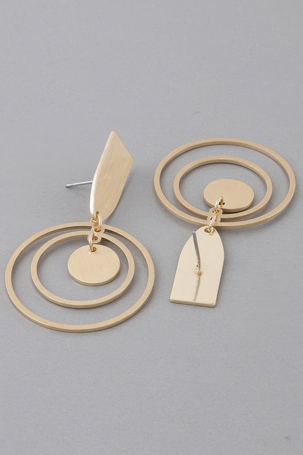 Triple Round Drop Earrings, gold-tone: hoop rings with flat disc and tag charm