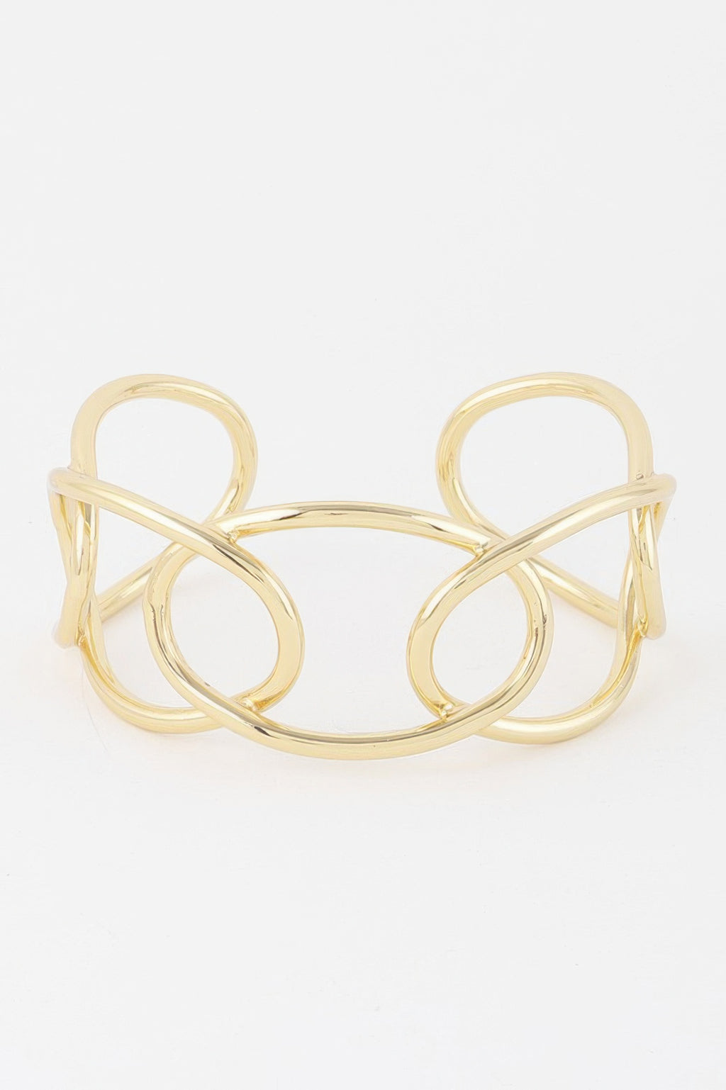 Minimal Wire Cuff Bracelet in gold, open loop wire design with oval links
