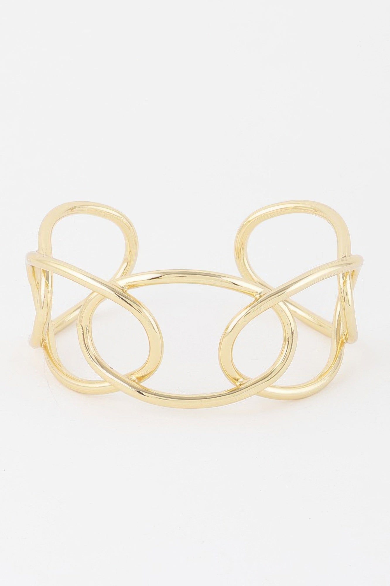 Minimal Wire Cuff Bracelet in gold, open loop wire design with oval links