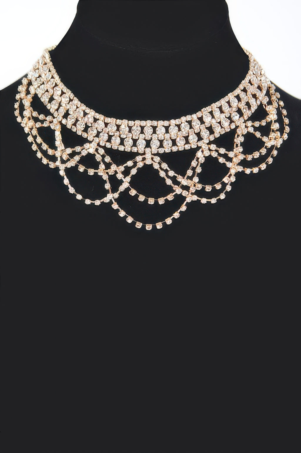 Goldfarbenes Rhinestone-Kettenhalsband, mehrere Schichten, Tropfenanhänger