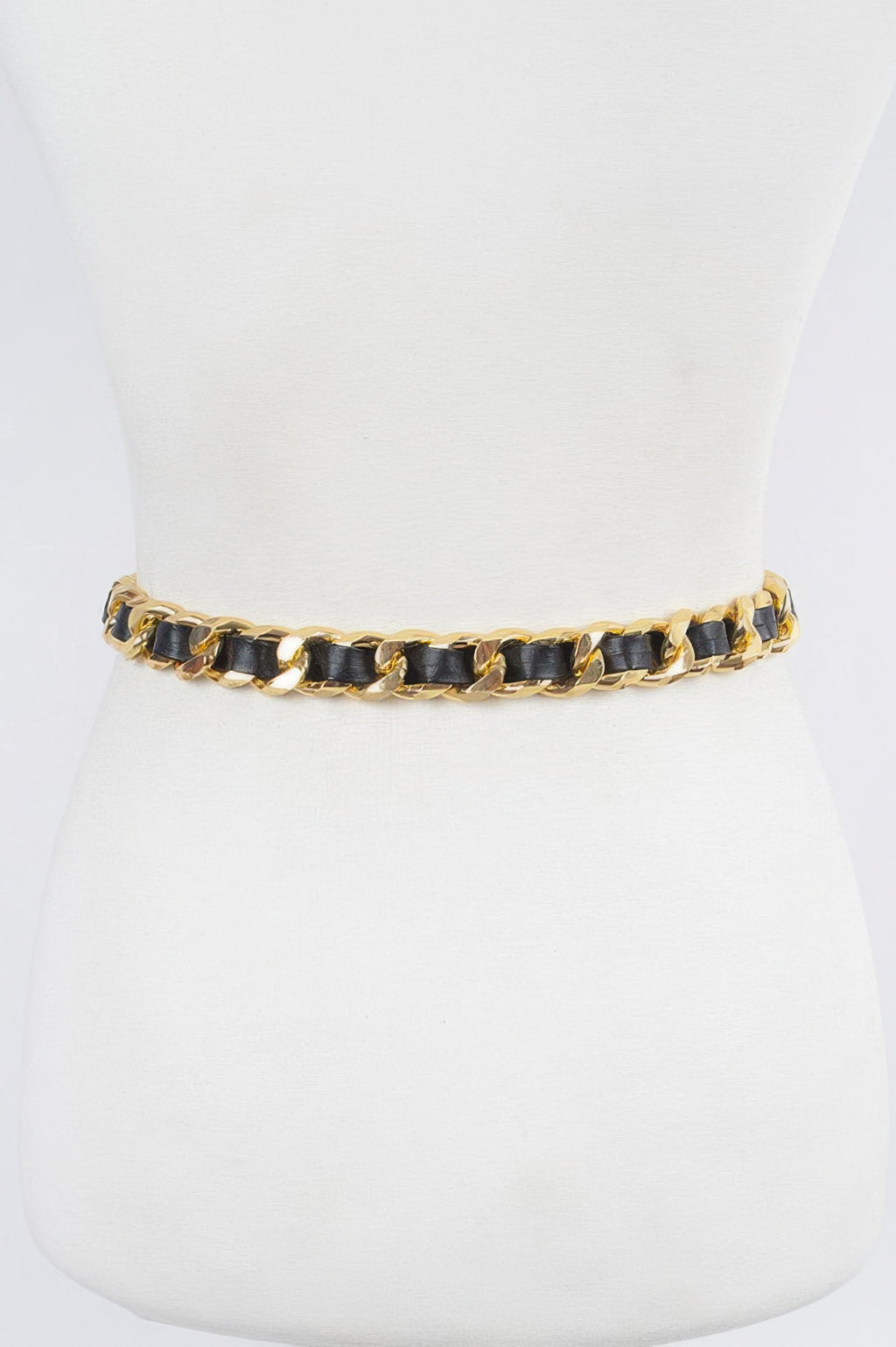 Oversized faux leather chain belt in black with gold-tone linked band