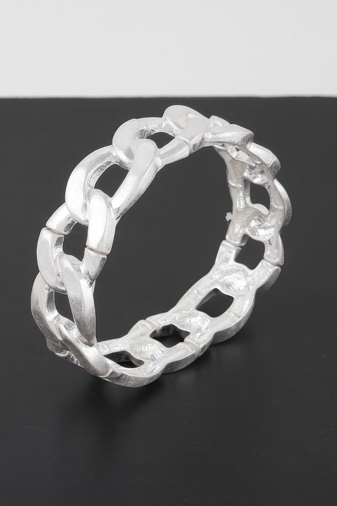 Curb Chain Bracelet, W Silver curb-link bracelet with thick rounded links