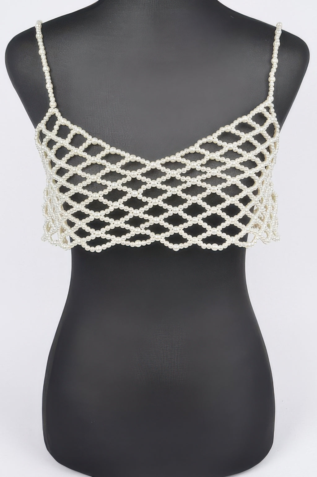 Faux Pearl Bralette cream: crisscross faux-pearl mesh front with scalloped edge