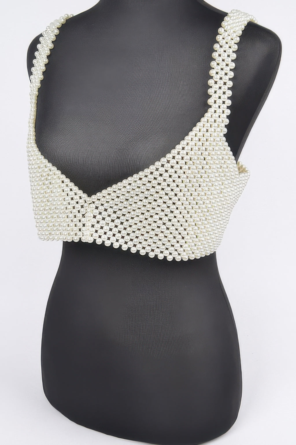 Faux Pearl Bralette with cream faux pearl straps and wide beaded bust band