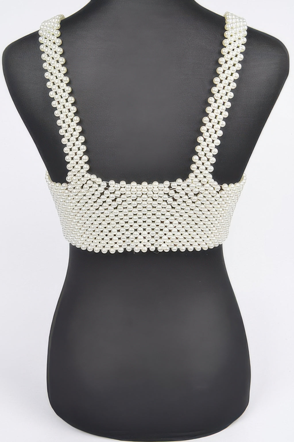 Faux Pearl Bralette, cream faux pearl beaded underbust band and V neckline detail