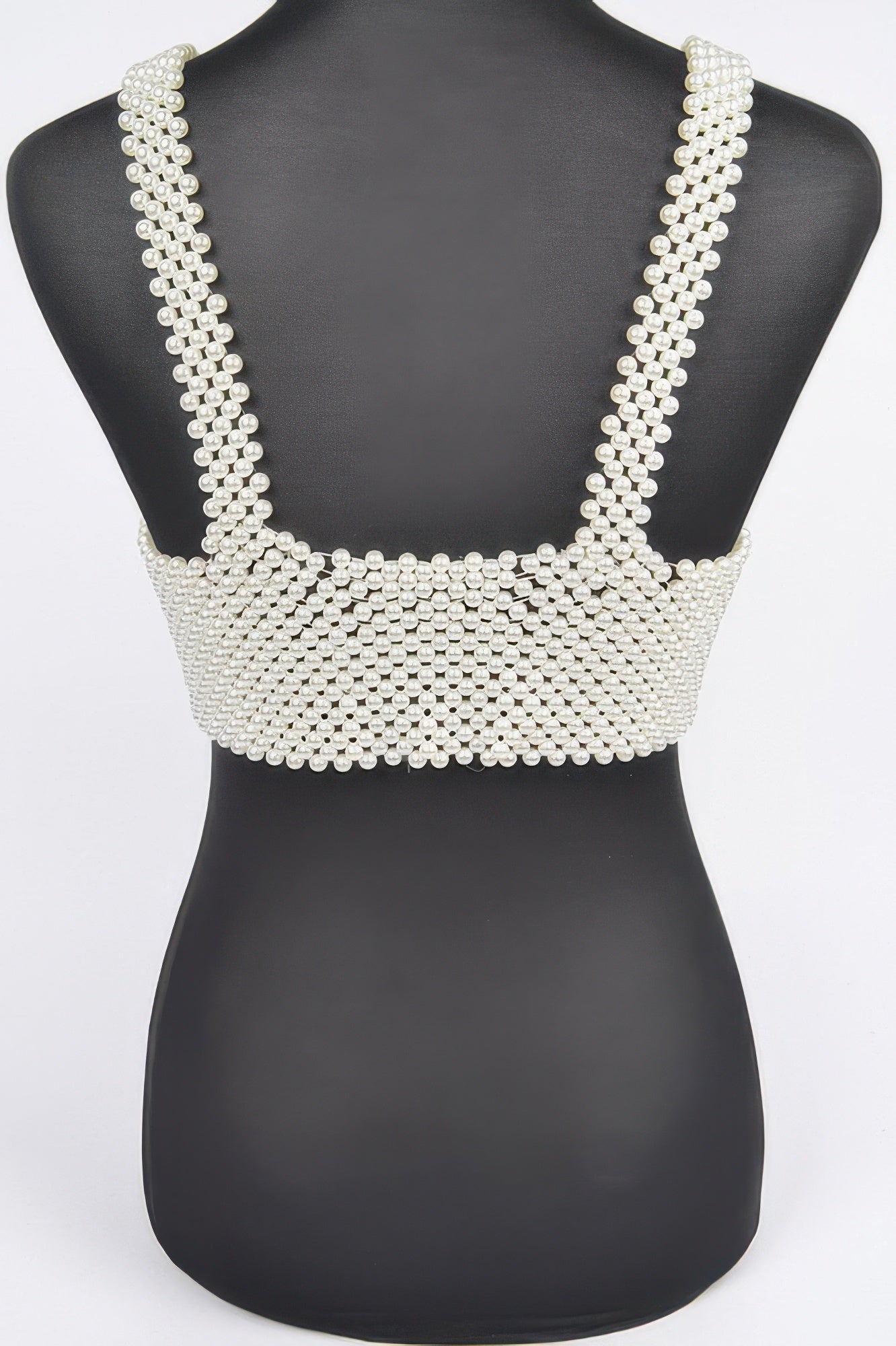 Faux Pearl Bralette, cream faux pearl beaded underbust band and V neckline detail