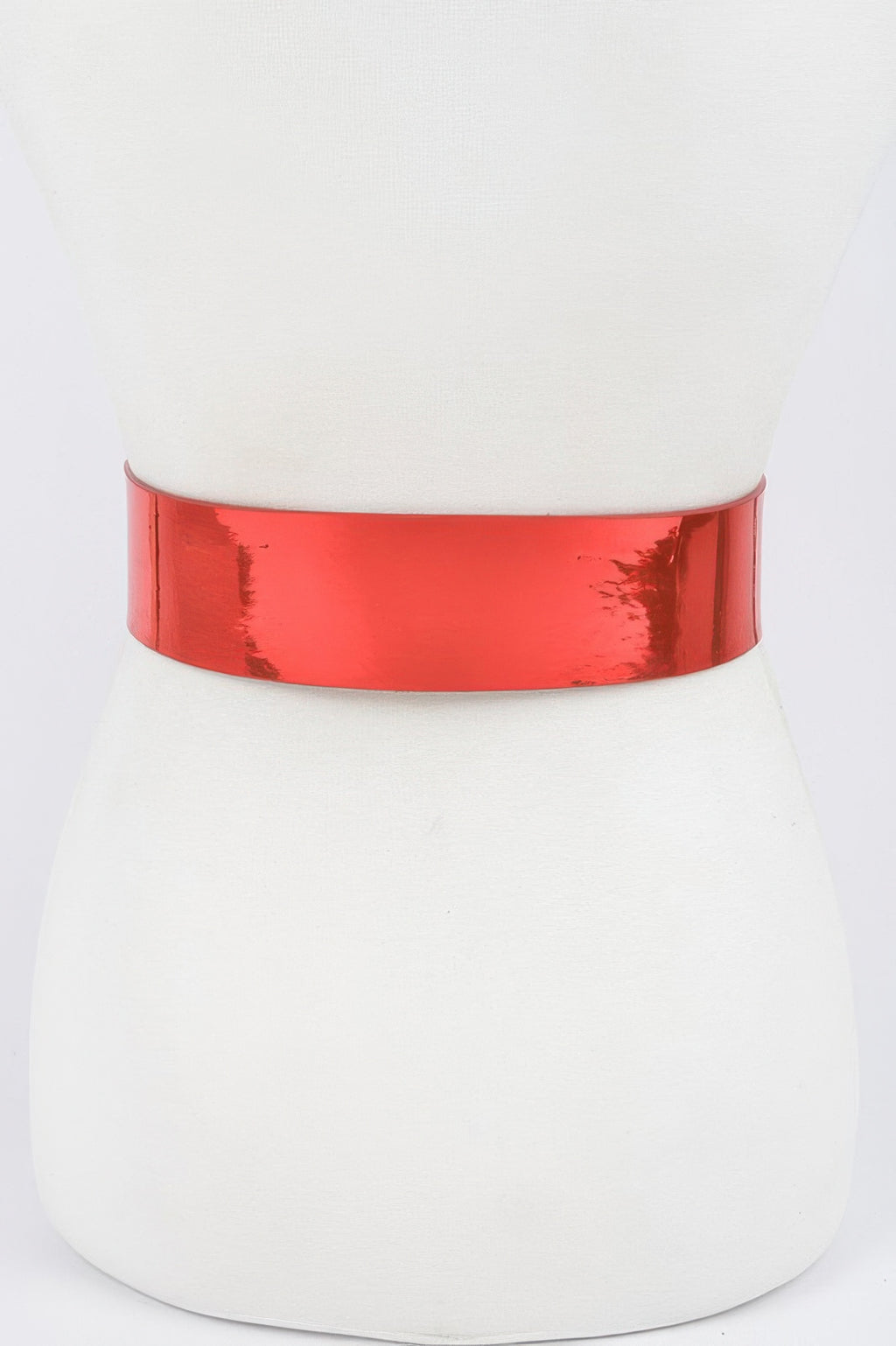 Red wide PU belt with smooth band and glossy finish, no buckle shown.