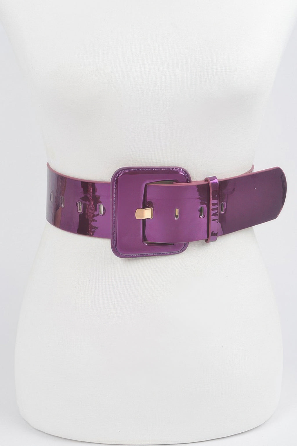 Wide PU belt in purple with square buckle and gold-tone hardware