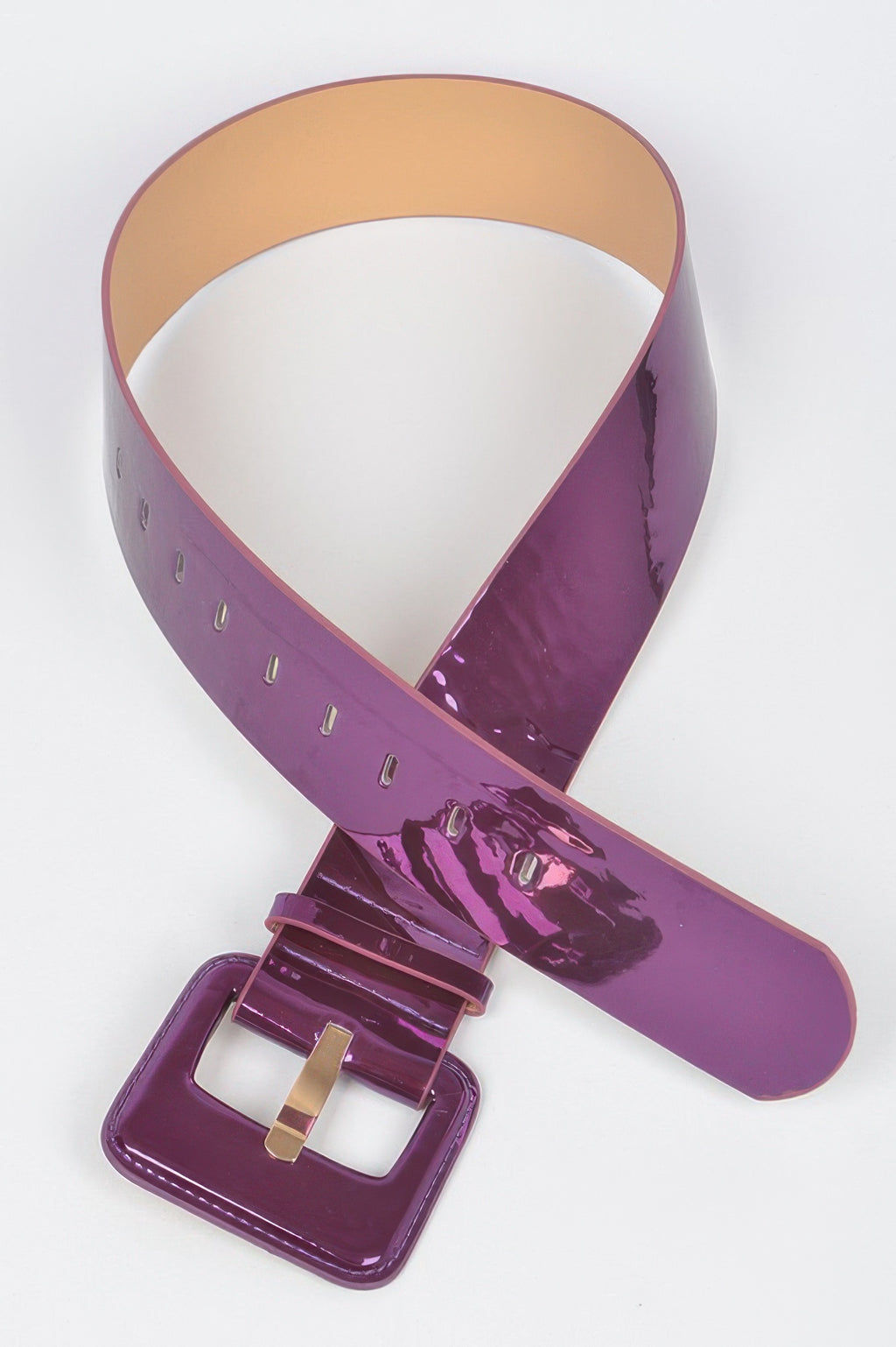 Purple PU belt with oversized square buckle and adjustable strap holes