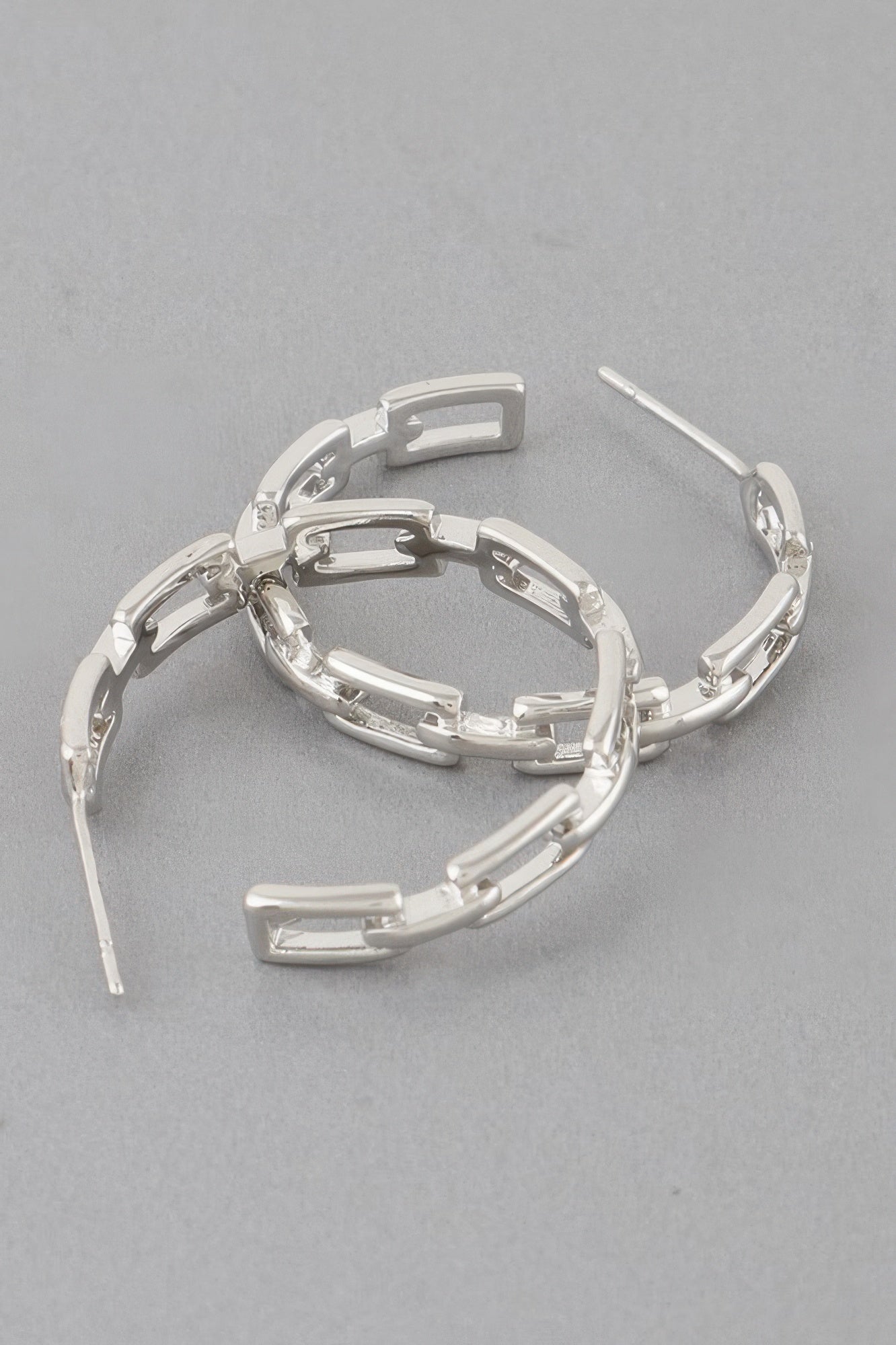 Link chain hoop earrings, silver-tone with rectangular open links