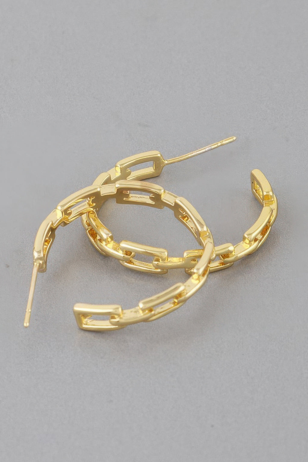 Link chain hoop earrings, gold-tone with rectangular open links