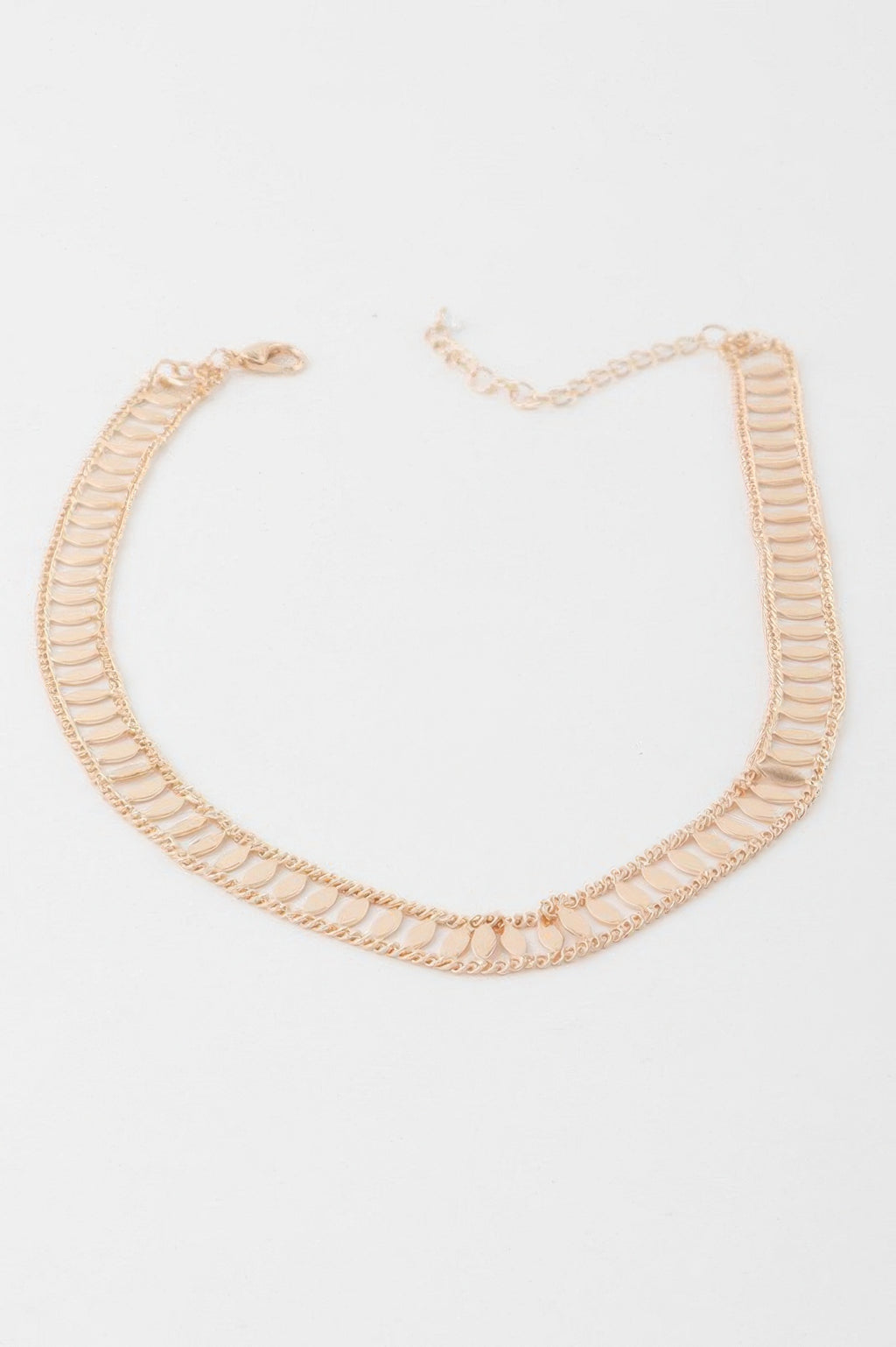 Gold leaf chain choker necklace with layered link design