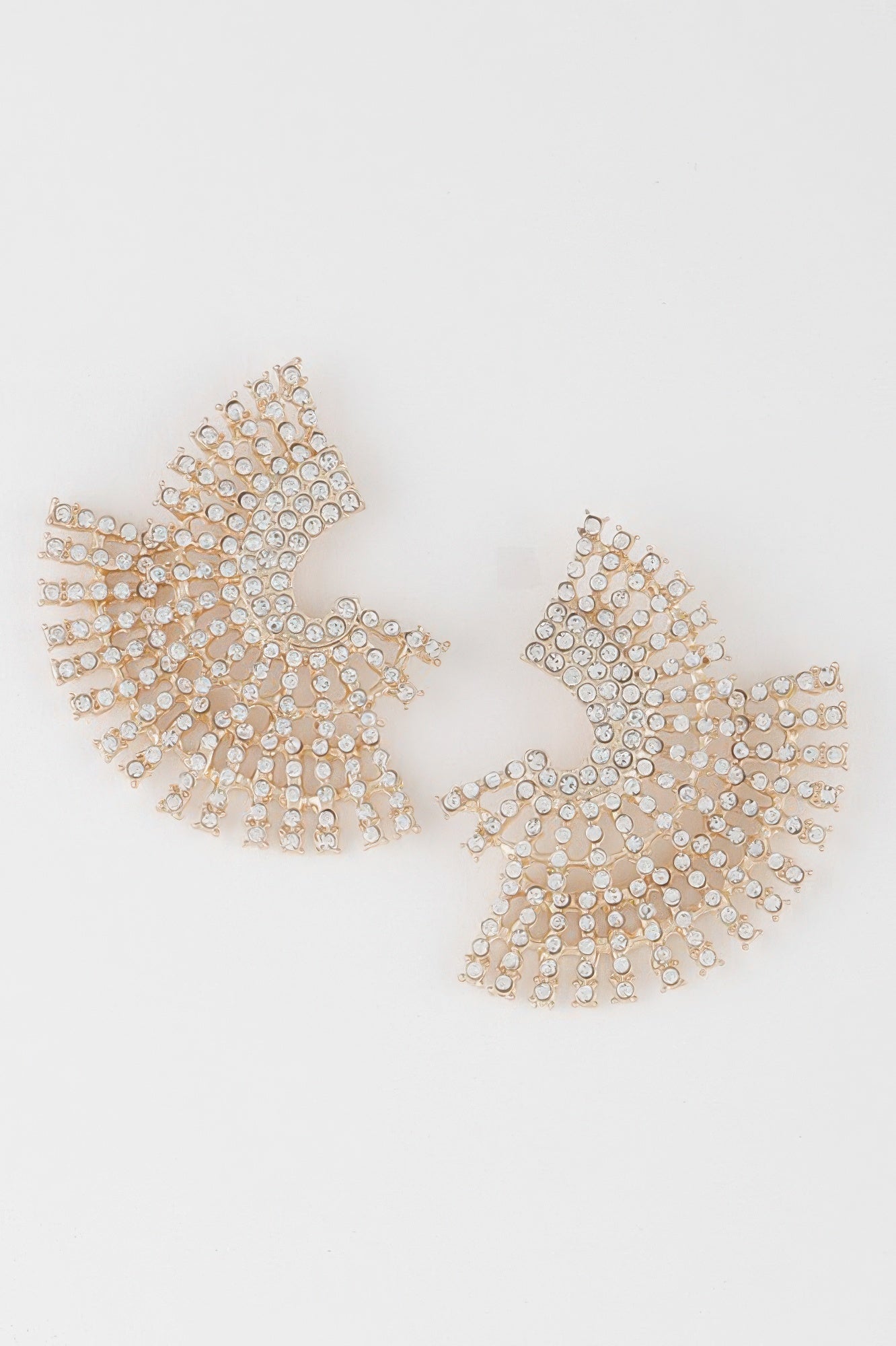 Gold-clear multi rhinestone disk earrings with scalloped circular sparkle design