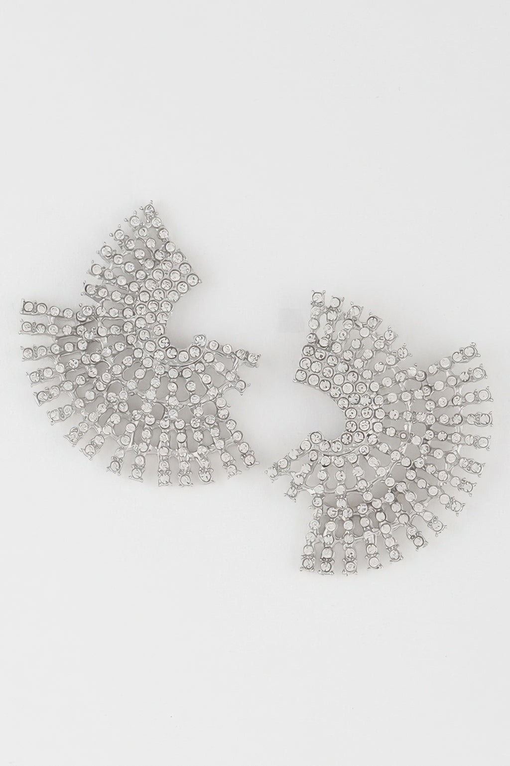 Silver-tone multi rhinestone disk earrings with fan-shaped, radiating stone discs