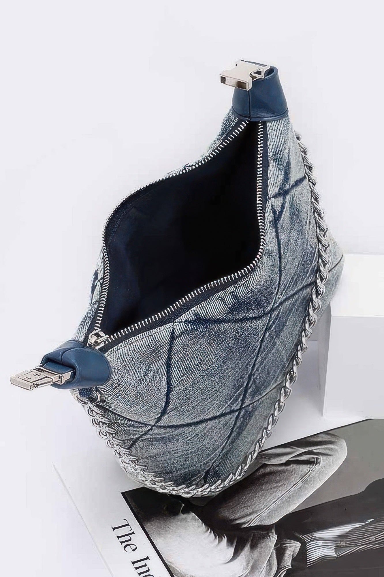 Quilted Washed Denim Shoulder Chain Crossbody Bag | Tigbuls