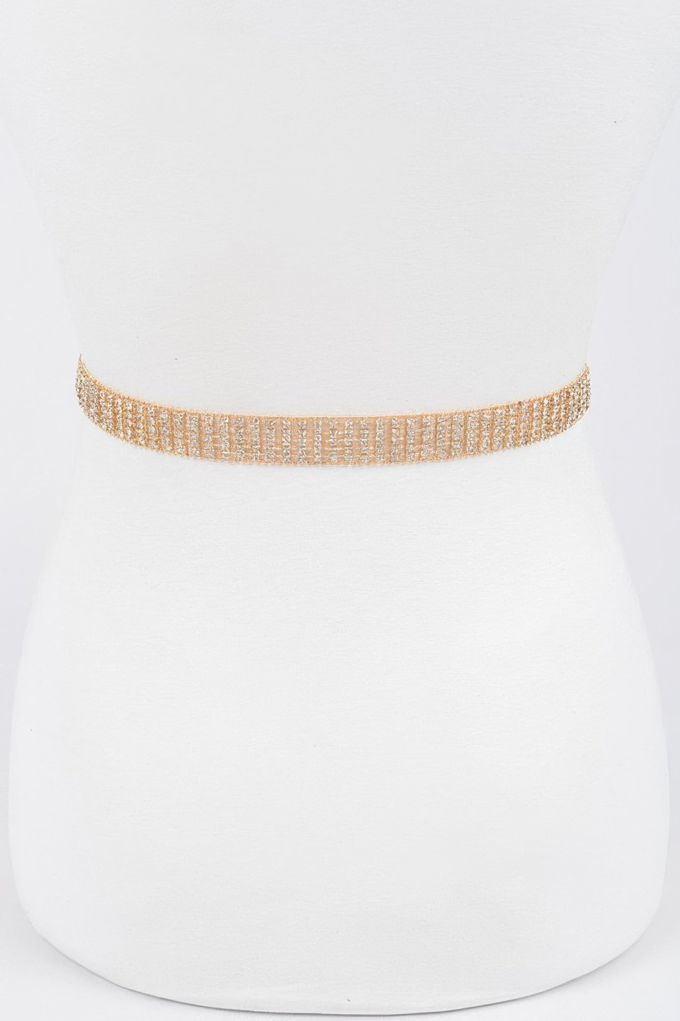 Gold rhinestone belt band on mannequin, one size