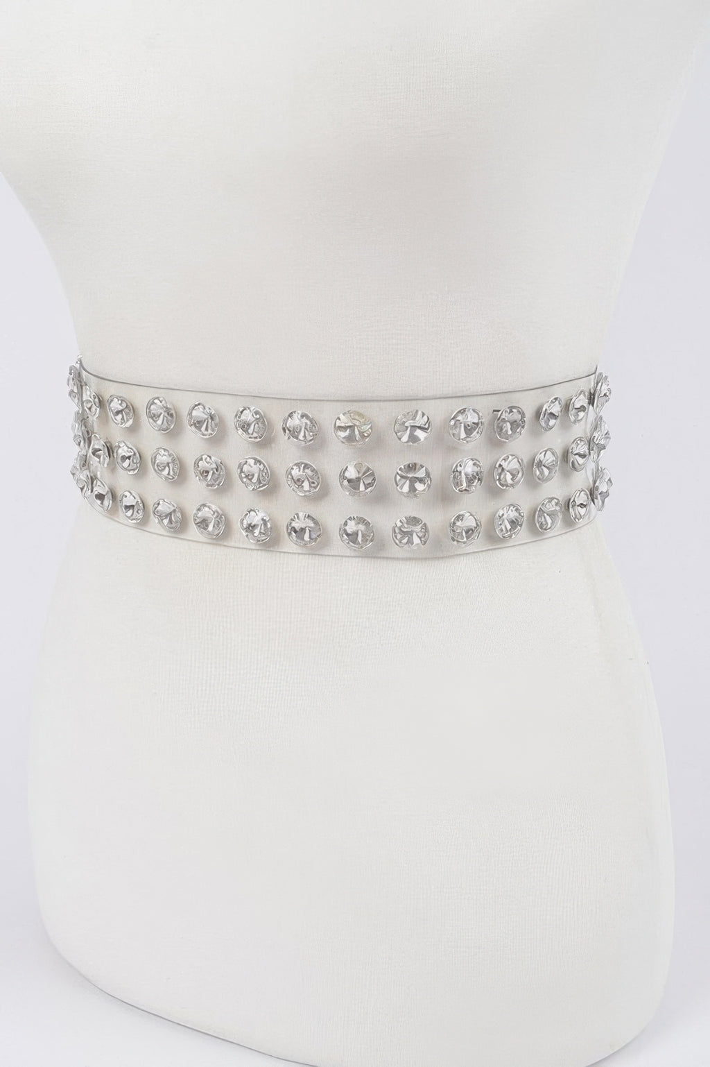 Clear rhinestone waist belt, wide band with evenly spaced round stones
