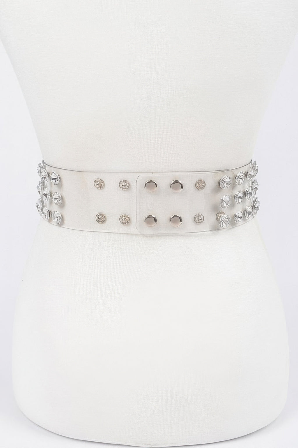 Clear rhinestone waist belt clasp side with metal eyelets and round stones