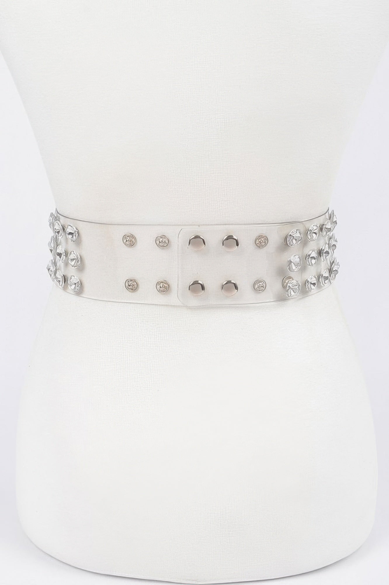 Clear rhinestone waist belt clasp side with metal eyelets and round stones
