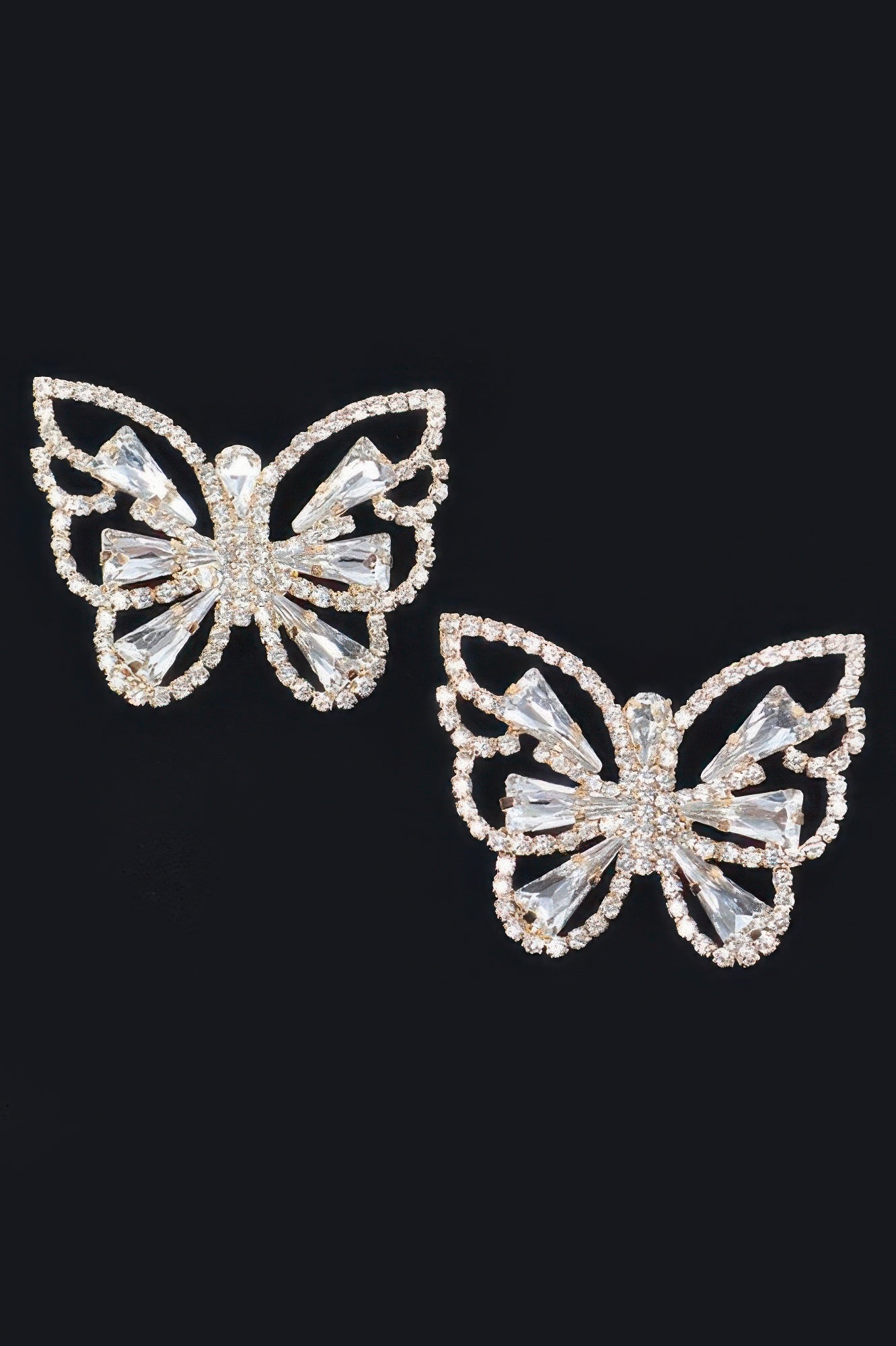 Clear rhinestone butterfly earrings: silver-tone butterfly design with faceted stones
