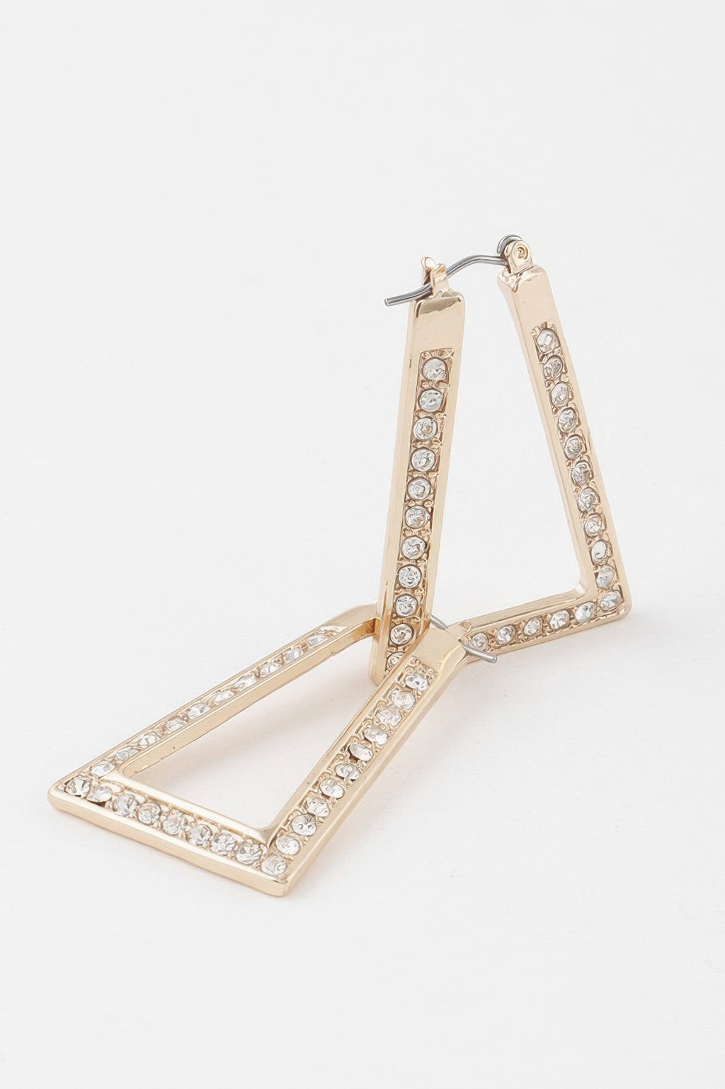 Geometric triangle rhinestone drop earrings, gold-tone metal and clear stone border