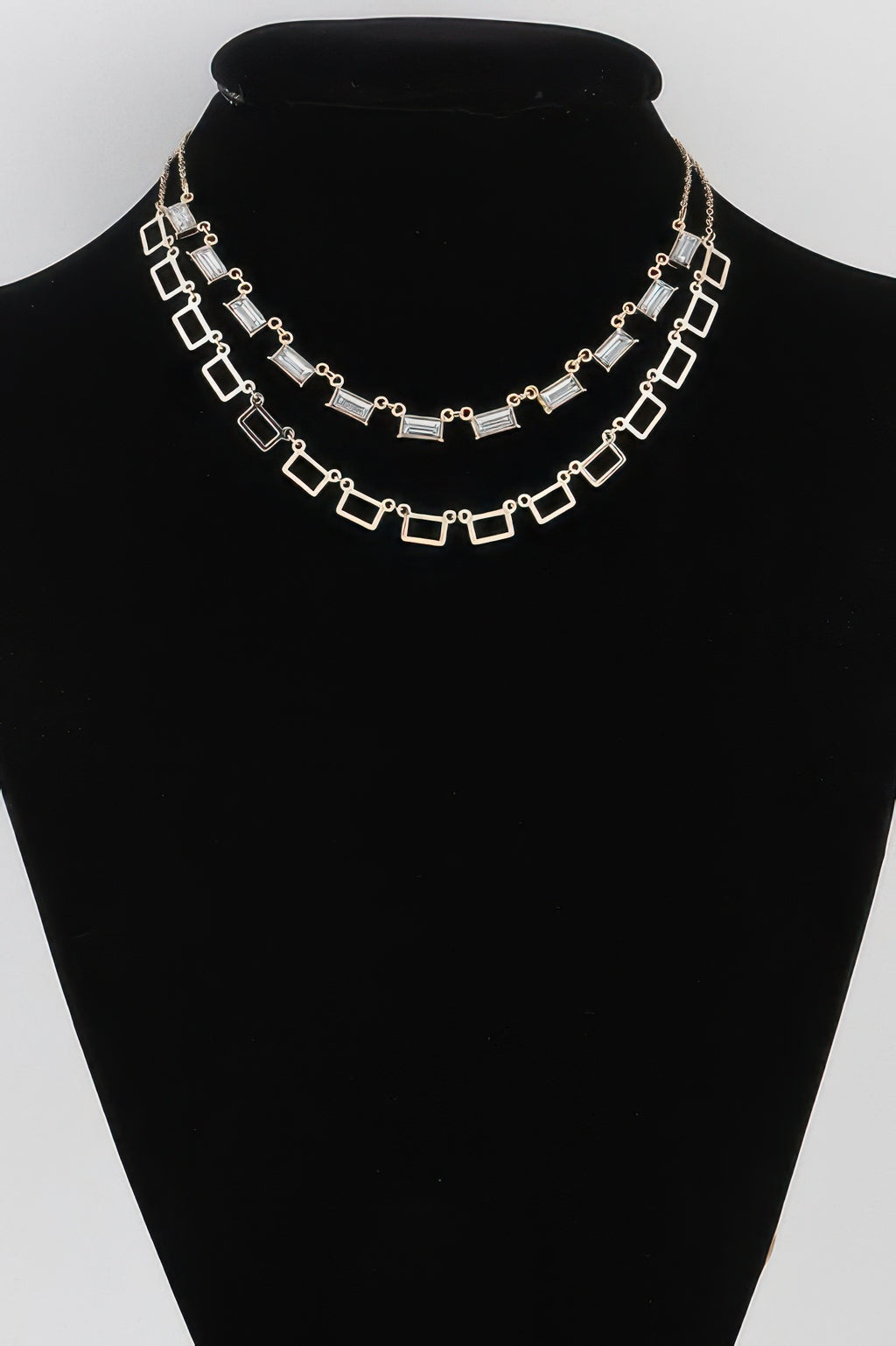 Gold-tone double-row multi-square crystal charm necklace with multicolor square charms