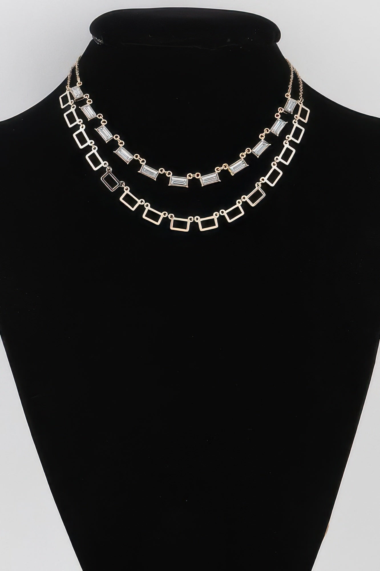 Gold-tone double-row multi-square crystal charm necklace with multicolor square charms