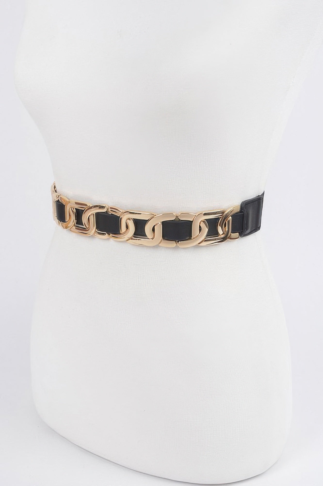 Multi Metal Stretch Belt in Black & Silver, interlocking chain links
