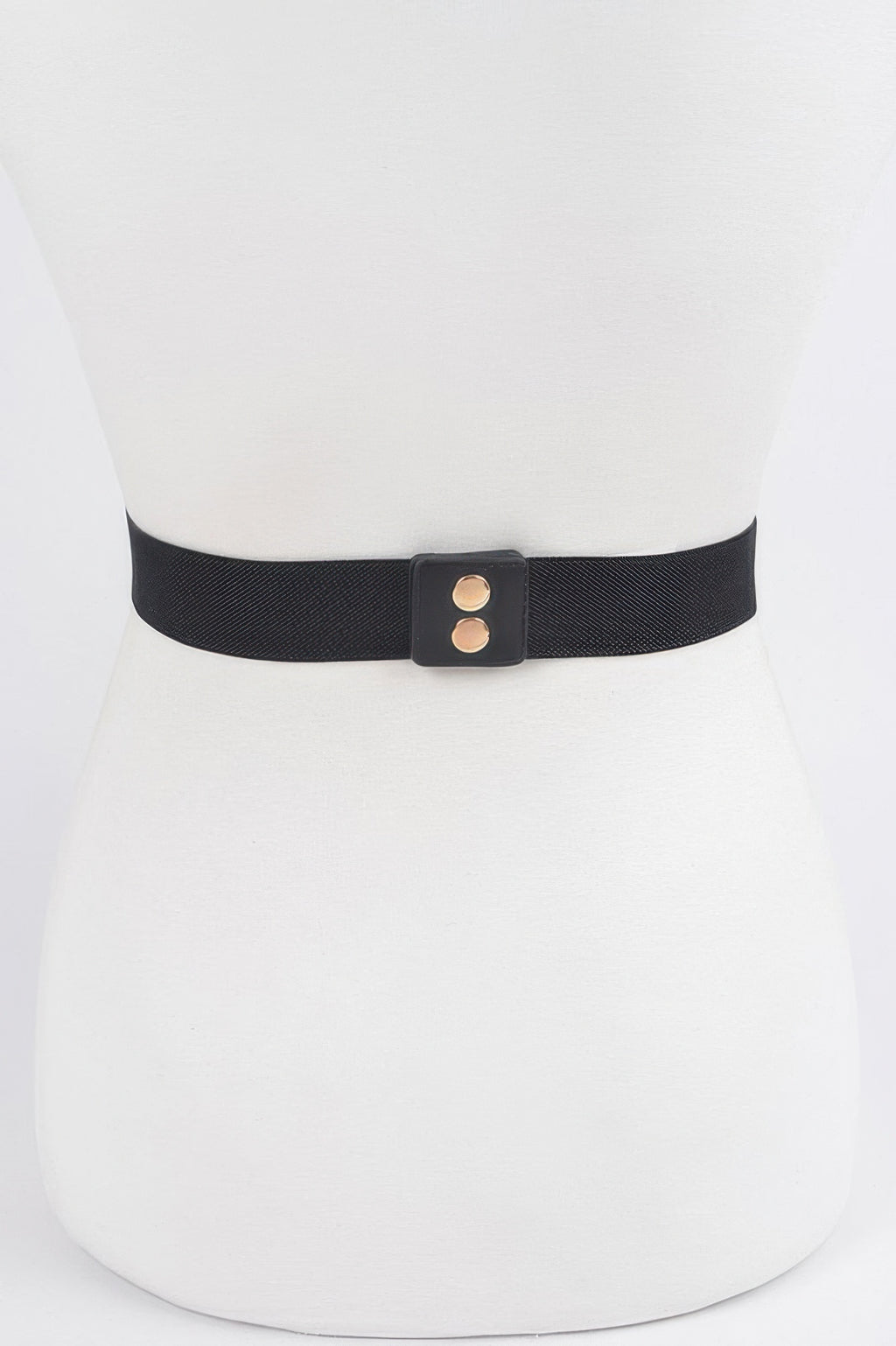 Black stretch belt with central square metal connector, one size
