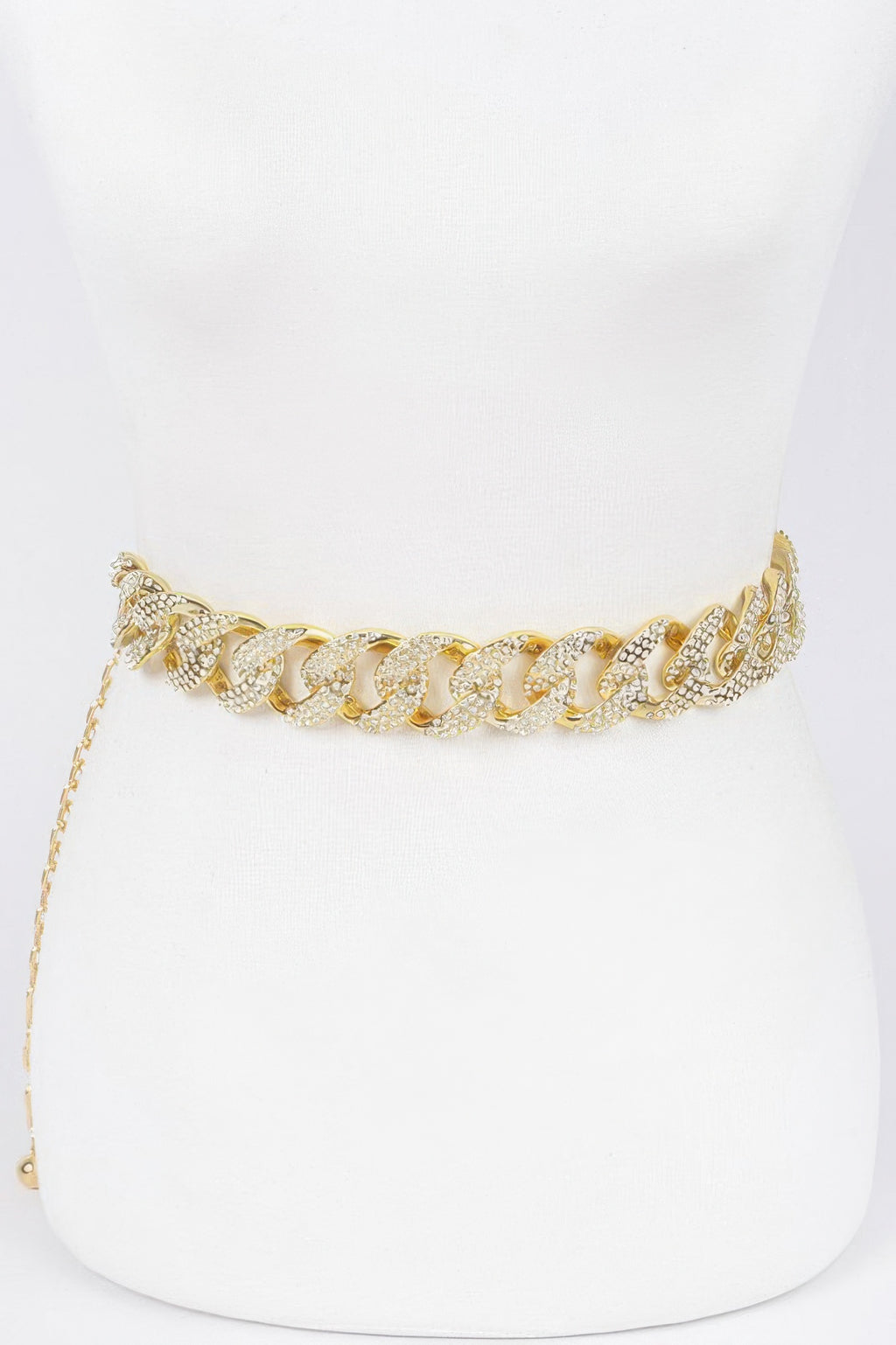 Rhinestone chain belt, oversized links, gold tone with sparkle pavé detailing