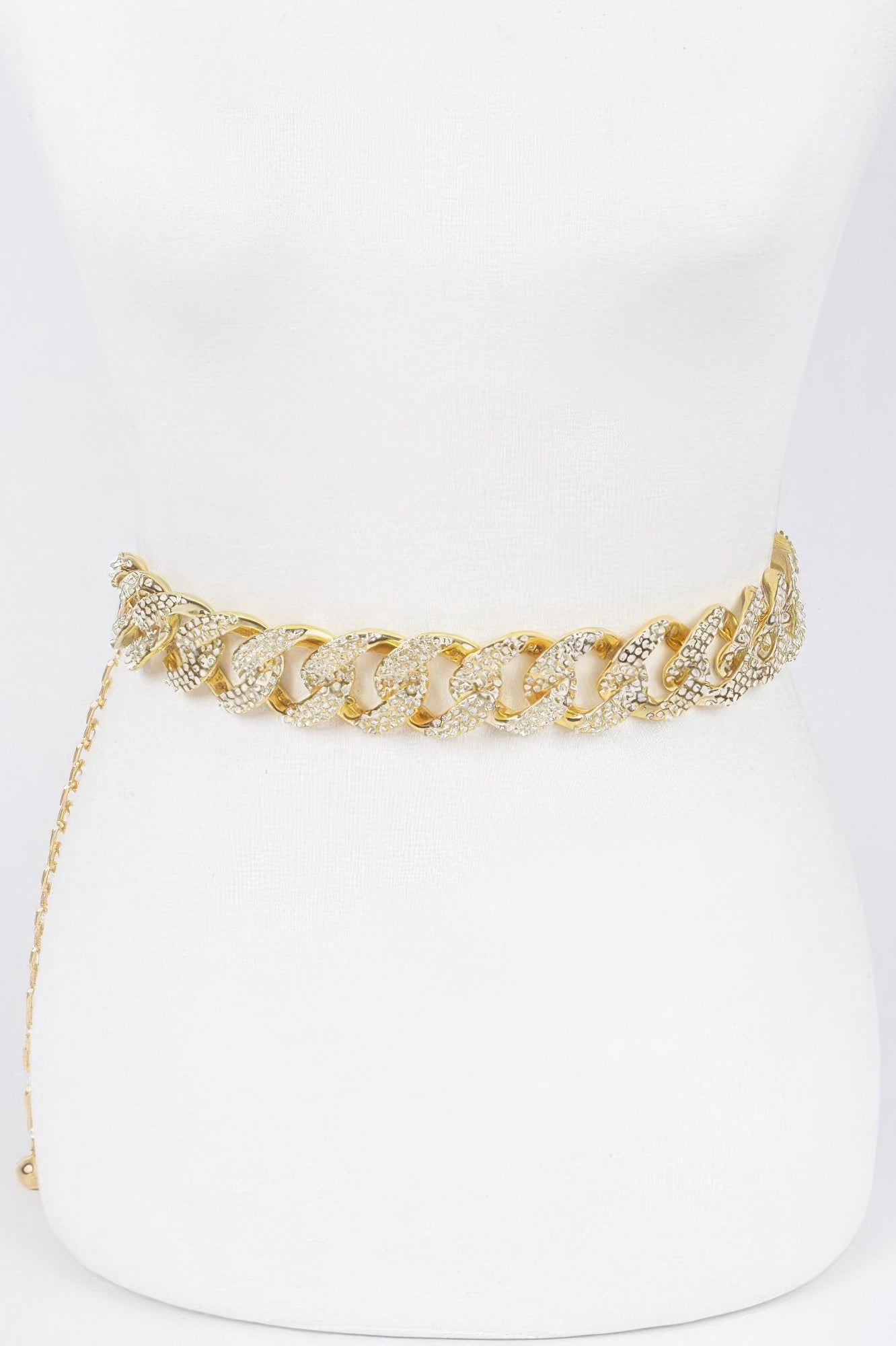 Rhinestone chain belt, oversized links, gold tone with sparkle pavé detailing