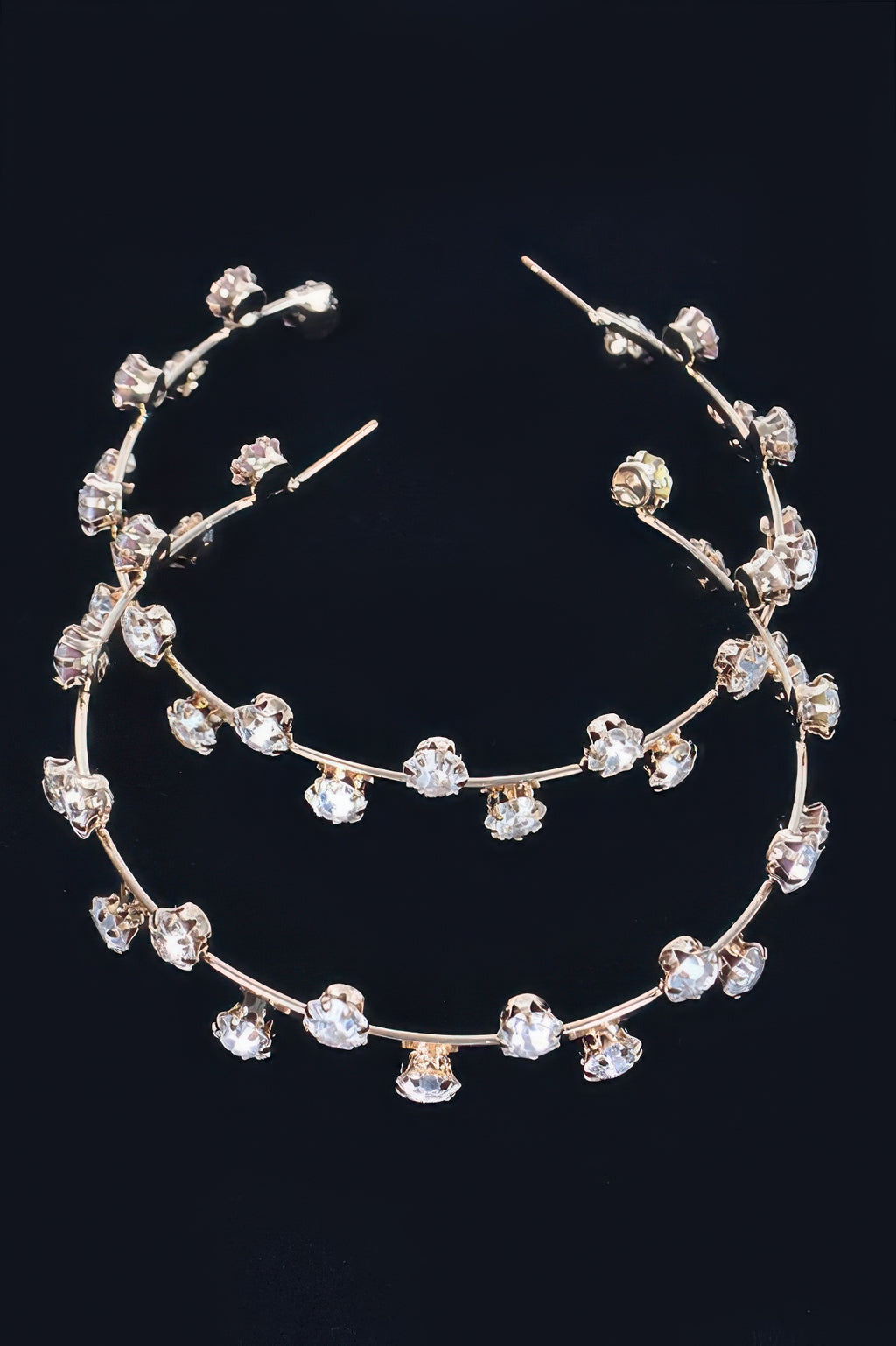 Rhinestone Hoop Earrings with clear stones, silver-tone metal and stud back posts
