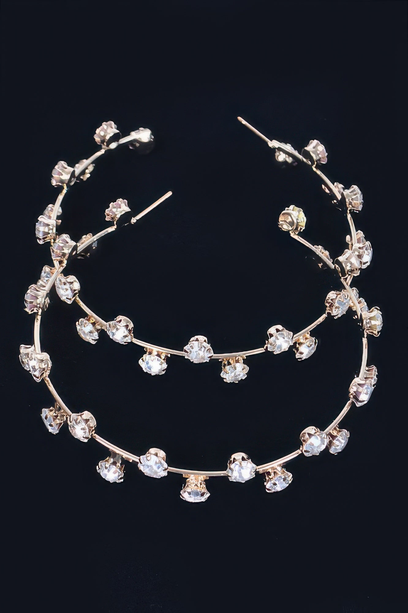Rhinestone Hoop Earrings with clear stones, silver-tone metal and stud back posts