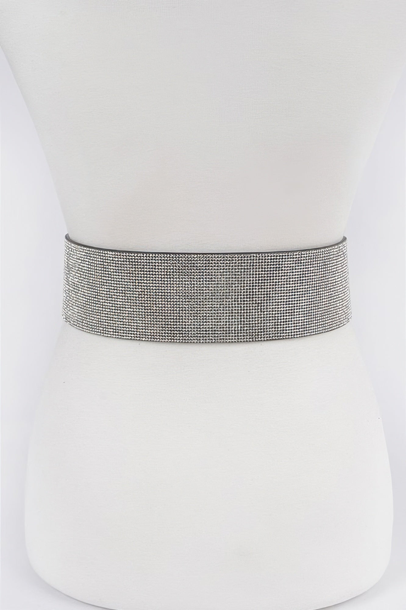 Silver rhinestone mesh belt band, smooth wide strap, one size