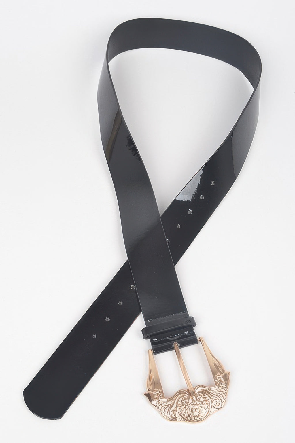 Plus Size metal buckle enamel shiny belt, black glossy strap with buckle and adjust holes