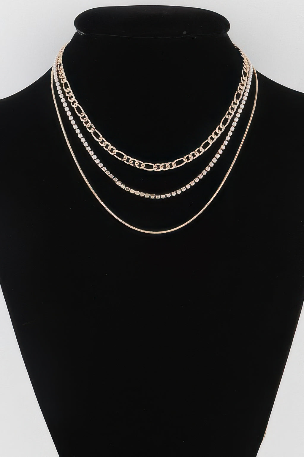 Chain N Bead Necklace in gold and cream, layered chain and pearl-like beads